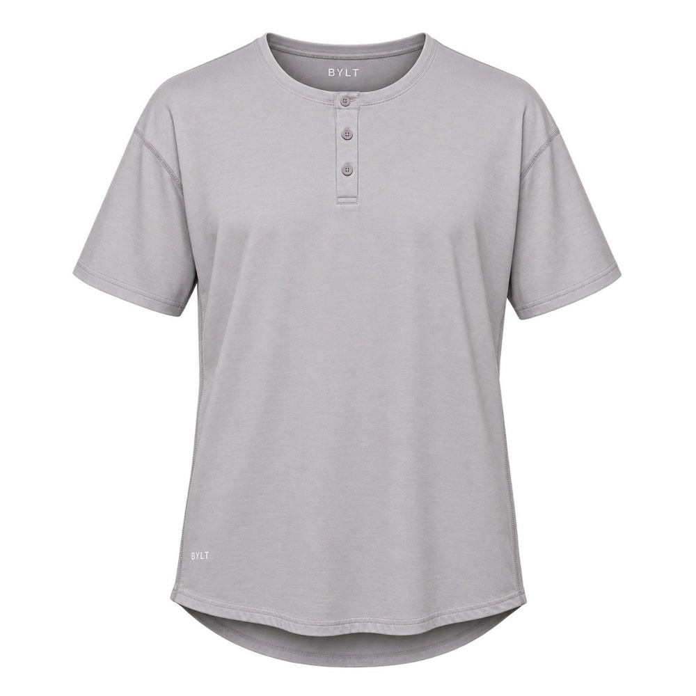 BYLT Basics Men XL Henley Drop Cut LUX Mauve Stretch Short Sleeve Shirt Classic